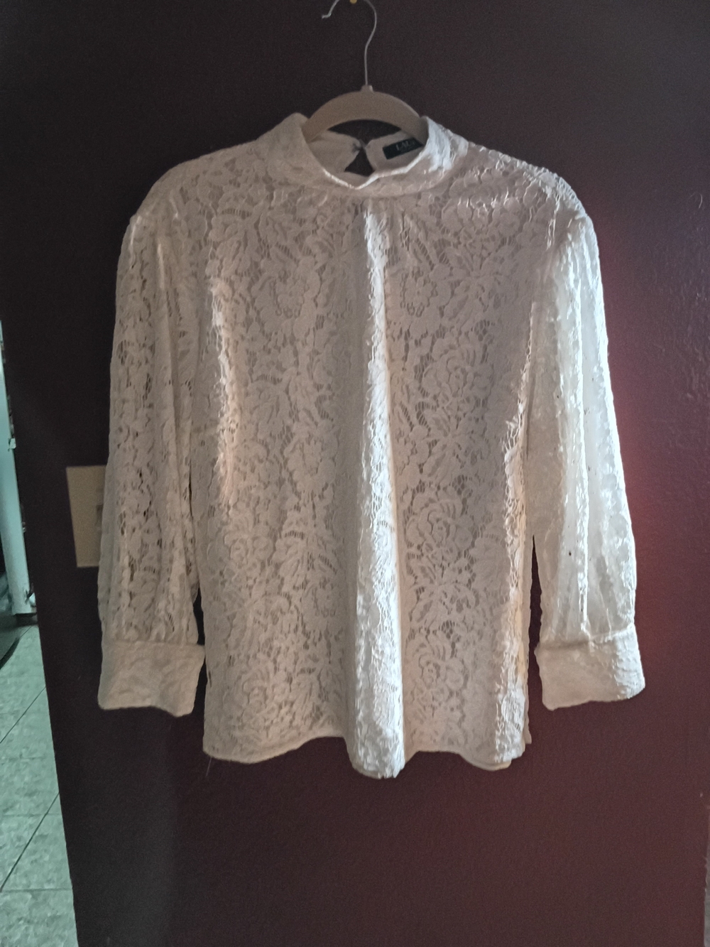 Lauren Ralph Lauren White Floral Lace Mock Neck Blouse